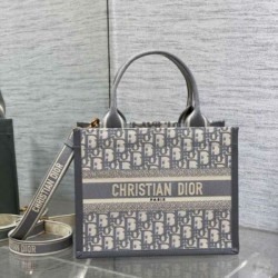 Fake Dior Small Book Tote Bag with Strap Grey Dior Oblique Replica