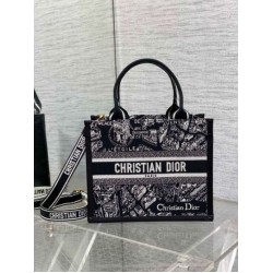 Replica Dior Small Book Tote Bag with Strap Plan de Paris Embroidery and Black Calfskin Replica Dior Small Book Tote Bag with Strap Plan de Paris Embroidery and Black Calfskin