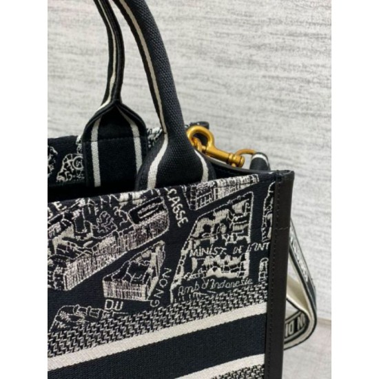 Replica Dior Small Book Tote Bag with Strap Plan de Paris Embroidery and Black Calfskin Replica Dior Small Book Tote Bag with Strap Plan de Paris Embroidery and Black Calfskin
