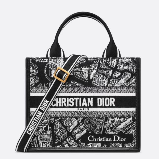 Replica Dior Small Book Tote Bag with Strap Plan de Paris Embroidery and Black Calfskin Replica Dior Small Book Tote Bag with Strap Plan de Paris Embroidery and Black Calfskin