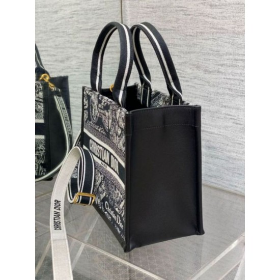 Replica Dior Small Book Tote Bag with Strap Plan de Paris Embroidery and Black Calfskin Replica Dior Small Book Tote Bag with Strap Plan de Paris Embroidery and Black Calfskin