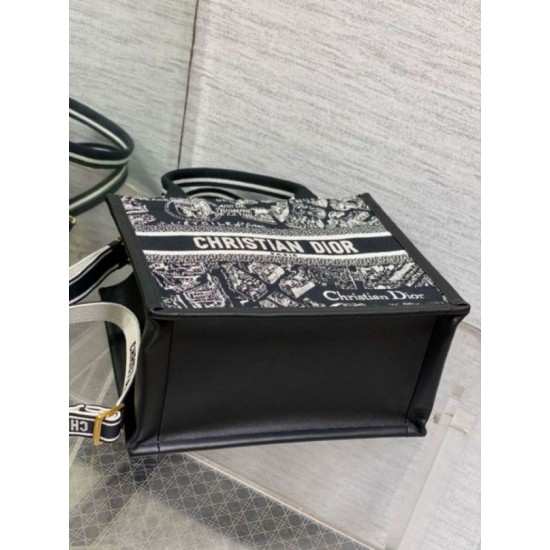 Replica Dior Small Book Tote Bag with Strap Plan de Paris Embroidery and Black Calfskin Replica Dior Small Book Tote Bag with Strap Plan de Paris Embroidery and Black Calfskin