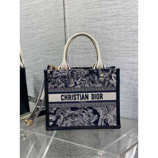 Replica Dior Small Book Tote Bag with Strap Toile de Jouy Reverse Embroidery and Blue Calfskin Fake Dior Small Book Tote Bag with Strap Toile de Jouy Reverse Embroidery and Blue Calfskin Replica
