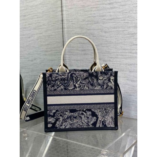Replica Dior Small Book Tote Bag with Strap Toile de Jouy Reverse Embroidery and Blue Calfskin Fake Dior Small Book Tote Bag with Strap Toile de Jouy Reverse Embroidery and Blue Calfskin Replica