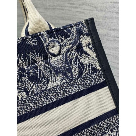 Replica Dior Small Book Tote Bag with Strap Toile de Jouy Reverse Embroidery and Blue Calfskin Fake Dior Small Book Tote Bag with Strap Toile de Jouy Reverse Embroidery and Blue Calfskin Replica