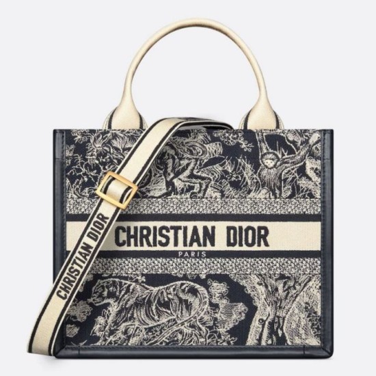 Replica Dior Small Book Tote Bag with Strap Toile de Jouy Reverse Embroidery and Blue Calfskin Fake Dior Small Book Tote Bag with Strap Toile de Jouy Reverse Embroidery and Blue Calfskin Replica