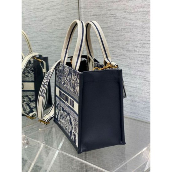 Replica Dior Small Book Tote Bag with Strap Toile de Jouy Reverse Embroidery and Blue Calfskin Fake Dior Small Book Tote Bag with Strap Toile de Jouy Reverse Embroidery and Blue Calfskin Replica