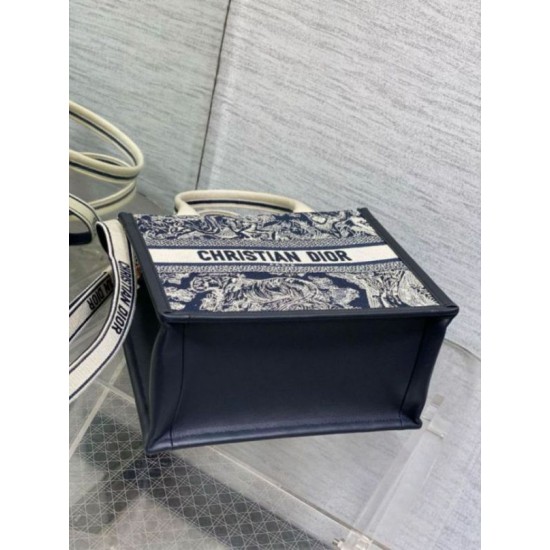 Replica Dior Small Book Tote Bag with Strap Toile de Jouy Reverse Embroidery and Blue Calfskin Fake Dior Small Book Tote Bag with Strap Toile de Jouy Reverse Embroidery and Blue Calfskin Replica