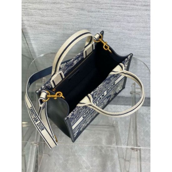Replica Dior Small Book Tote Bag with Strap Toile de Jouy Reverse Embroidery and Blue Calfskin Fake Dior Small Book Tote Bag with Strap Toile de Jouy Reverse Embroidery and Blue Calfskin Replica