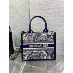 Replica Dior Small Book Tote Bag with Strap Toile de Jouy Sauvage Embroidery with Blue Calfskin Fake Dior Small Book Tote Bag with Strap Toile de Jouy Sauvage Embroidery with Blue Calfskin Replica