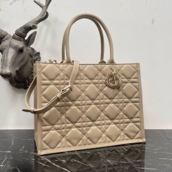 Fake Dior Medium Book Tote Bag with Strap Beige Macrocannage Calfskin Replica