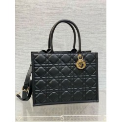 Fake Dior Medium Book Tote Bag with Strap Black Macrocannage Calfskin Replica