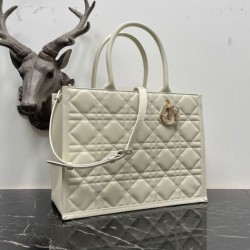 Replica Dior Medium Book Tote Bag with Strap White Macrocannage Calfskin
