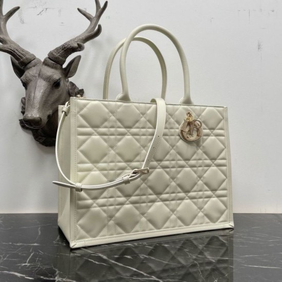 Replica Dior Medium Book Tote Bag with Strap White Macrocannage Calfskin Replica Dior Medium Book Tote Bag with Strap White Macrocannage Calfskin