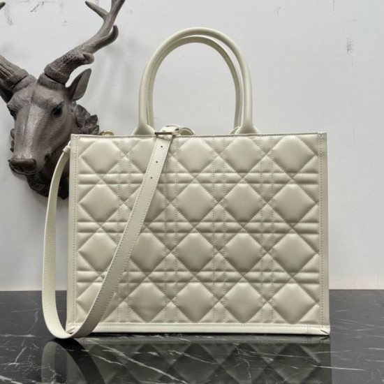 Replica Dior Medium Book Tote Bag with Strap White Macrocannage Calfskin Replica Dior Medium Book Tote Bag with Strap White Macrocannage Calfskin