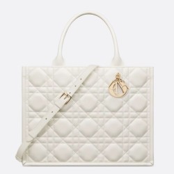 Replica Dior Medium Book Tote Bag with Strap White Macrocannage Calfskin