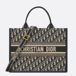 Replica Dior Medium Book Tote Bag with Strap Blue Dior Oblique