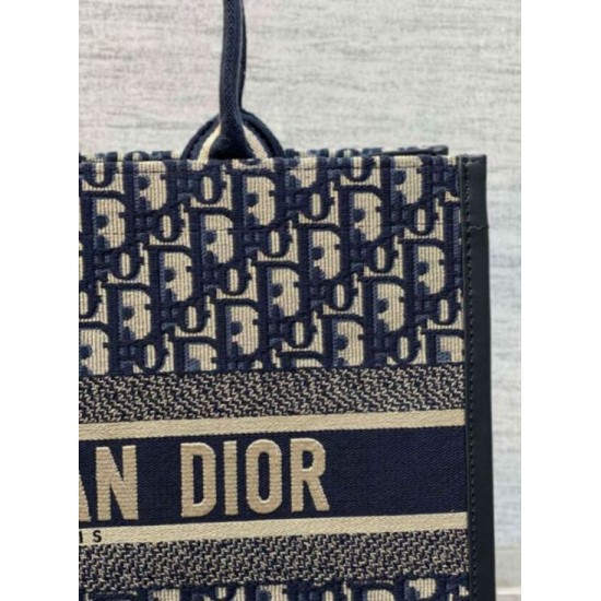 Replica Dior Medium Book Tote Bag with Strap Blue Dior Oblique