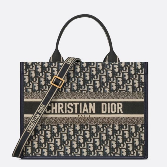 Replica Dior Medium Book Tote Bag with Strap Blue Dior Oblique