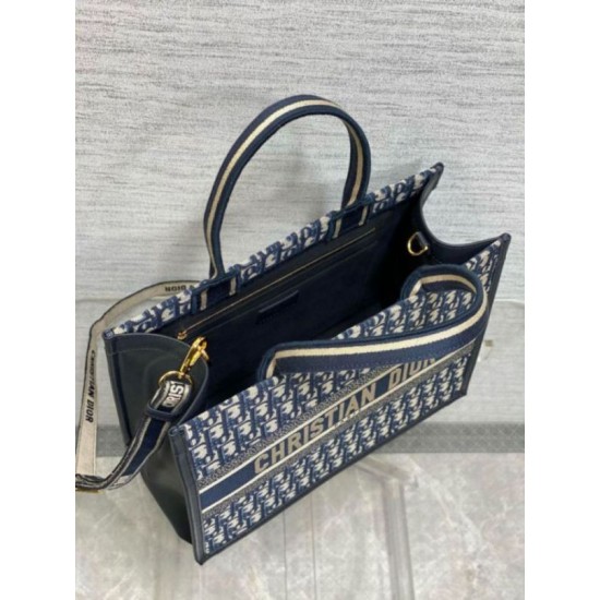 Replica Dior Medium Book Tote Bag with Strap Blue Dior Oblique