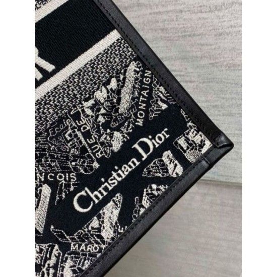 Replica Dior Medium Book Tote Bag with Strap Plan de Paris Embroidery and Black Calfskin Replica Dior Medium Book Tote Bag with Strap Plan de Paris Embroidery and Black Calfskin