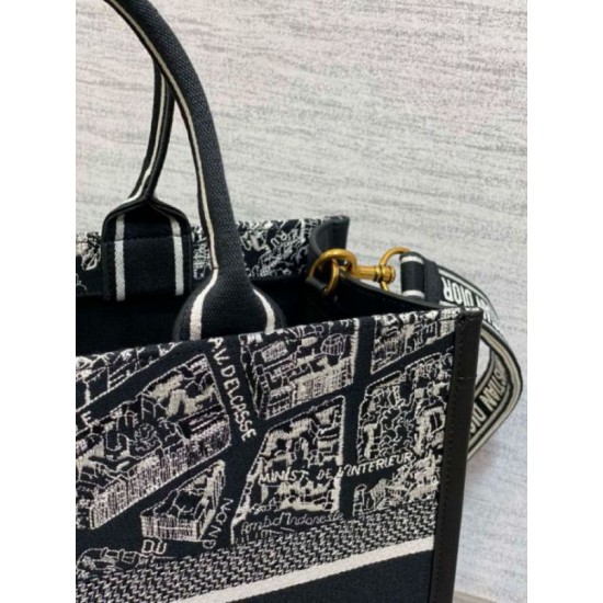 Replica Dior Medium Book Tote Bag with Strap Plan de Paris Embroidery and Black Calfskin Replica Dior Medium Book Tote Bag with Strap Plan de Paris Embroidery and Black Calfskin