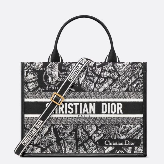 Replica Dior Medium Book Tote Bag with Strap Plan de Paris Embroidery and Black Calfskin Replica Dior Medium Book Tote Bag with Strap Plan de Paris Embroidery and Black Calfskin