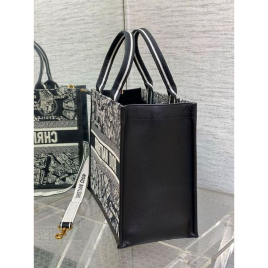 Replica Dior Medium Book Tote Bag with Strap Plan de Paris Embroidery and Black Calfskin Replica Dior Medium Book Tote Bag with Strap Plan de Paris Embroidery and Black Calfskin