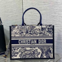 Replica Dior Medium Book Tote Bag with Strap Blue Toile de Jouy Sauvage Embroidery