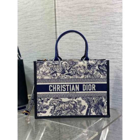 Replica Dior Medium Book Tote Bag with Strap Blue Toile de Jouy Sauvage Embroidery Replica Dior Medium Book Tote Bag with Strap Blue Toile de Jouy Sauvage Embroidery