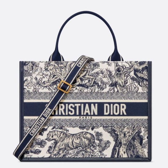 Replica Dior Medium Book Tote Bag with Strap Blue Toile de Jouy Sauvage Embroidery Replica Dior Medium Book Tote Bag with Strap Blue Toile de Jouy Sauvage Embroidery