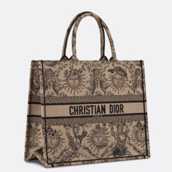 Fake Dior Large Book Tote Bag Beige Toile de Jouy Soleil Embroidery Replica