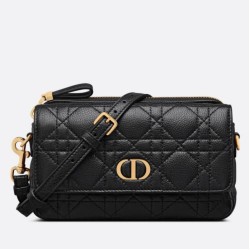Replica Dior Caro Pouch Black Cannage Calfskin
