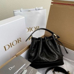 Replica Dior Small Jolie Bucket Bag Black Macrocannage Lambskin