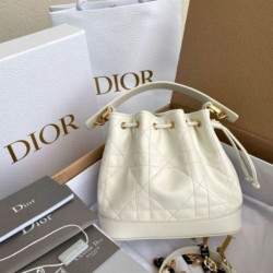 Fake Dior Small Jolie Bucket Bag White Macrocannage Lambskin Replica