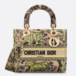 Replica Dior Dioriviera Lady D-Lite Medium Bag Raffia with Lime Toile de Jouy Sauvage Embroidery