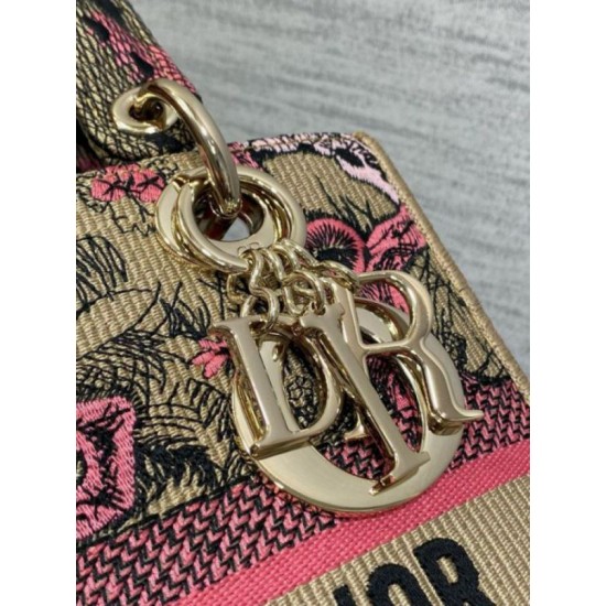 Replica Dior Dioriviera Lady D-Lite Medium Bag Raffia with Pink Toile de Jouy Sauvage Embroidery Fake Dior Dioriviera Lady D-Lite Medium Bag Raffia with Pink Toile de Jouy Sauvage Embroidery Replica