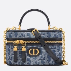 Replica Dior 30 Montaigne Mini Vanity Case Blue Denim Oblique Jacquard