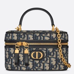 Replica Dior 30 Montaigne Mini Vanity Case Blue Oblique Jacquard
