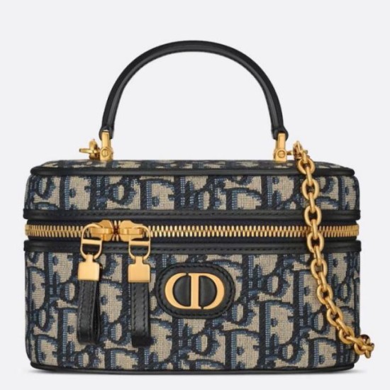 Replica Dior 30 Montaigne Mini Vanity Case Blue Oblique Jacquard Replica Dior 30 Montaigne Mini Vanity Case Blue Oblique Jacquard