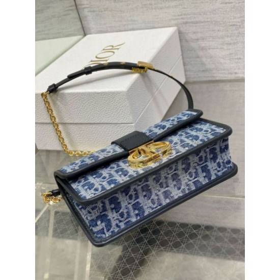 Replica Dior 30 Montaigne East-West Bag with Chain Blue Denim Oblique Jacquard