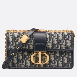 Replica Dior 30 Montaigne East-West Bag with Chain Blue Oblique Jacquard