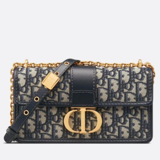 Fake Dior 30 Montaigne East-West Bag with Chain Blue Oblique Jacquard Replica Replica Dior 30 Montaigne East-West Bag with Chain Blue Oblique Jacquard