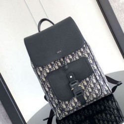Fake Dior Saddle Backpack with Flap Beige Oblique Jacquard Replica