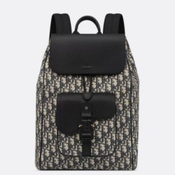 Fake Dior Saddle Backpack with Flap Beige Oblique Jacquard Replica