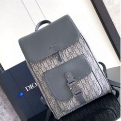 Replica Dior Saddle Backpack with Flap Grey Oblique Jacquard