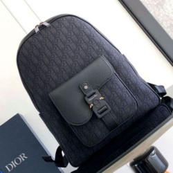 Fake Dior Saddle Zip Backpack Black Oblique Jacquard Replica