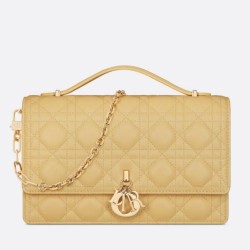 Replica Dior Miss Dior Top Handle Bag Pastel Yellow Cannage Lambskin