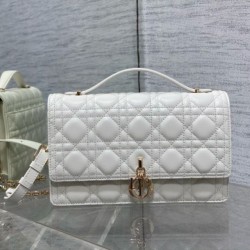 Replica Dior Miss Dior Top Handle Bag White Cannage Lambskin