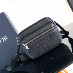 Replica Dior Mini Rider 2.0 Zipped Messenger Bag Black Oblique with Black Leather